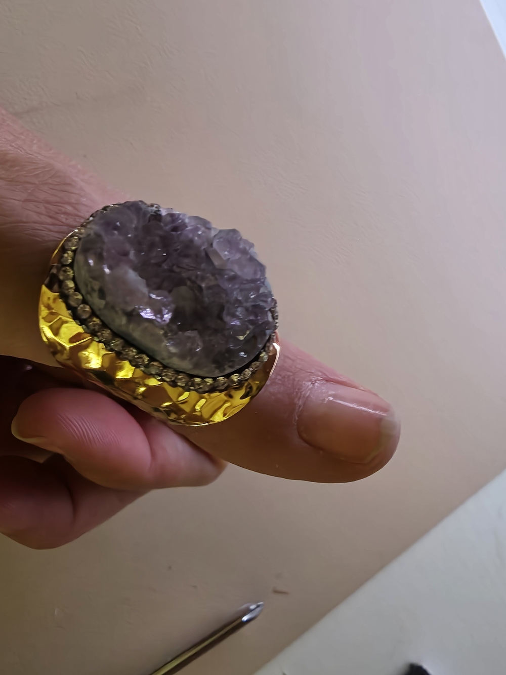 Boho Raw Purple Amethyst Druzy Statement Ring.